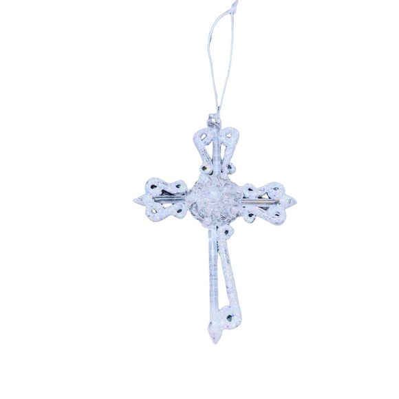 Clear Glass 4” Cross Christmas Ornament sparkle Tree - Picture 1 of 5
